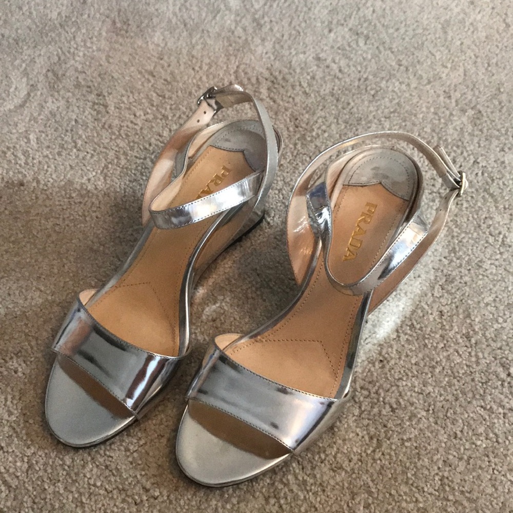 Silver Prada heeled sandals
